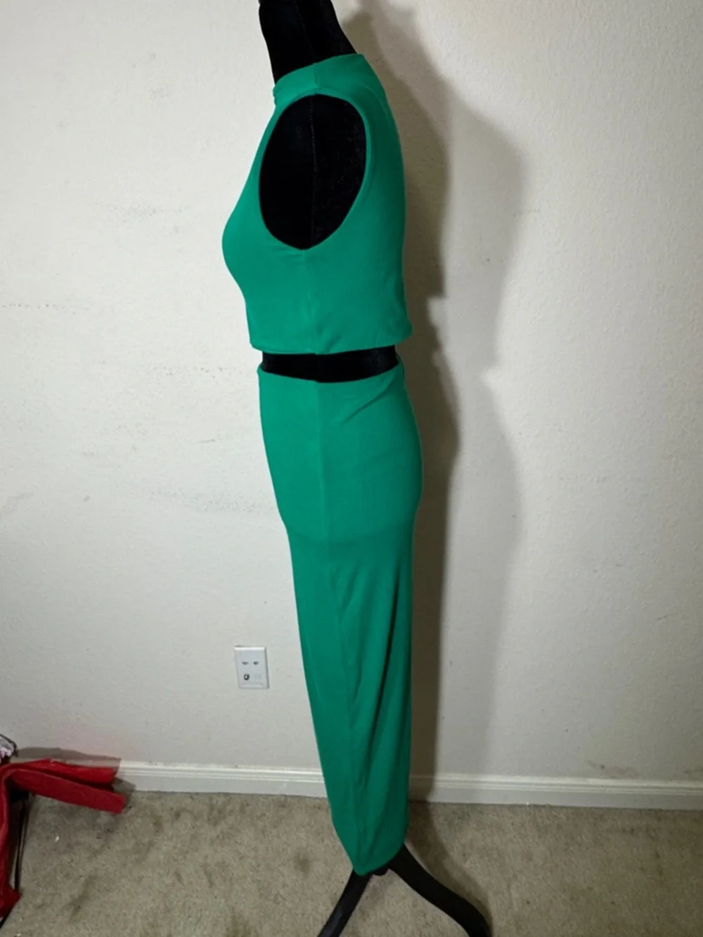 Naked Wardrobe Green 2-Piece Set High Neck Crop & Midi Bodycon Pencil Skirt Sz L - Picture 2 of 7